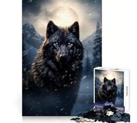 Black Wolf in Snow Puzzles for Adults 1000 Puzzles Cognitive Workout Time Well Spent No Rough Edges Merry Gift (38x52cm)