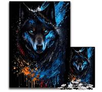Black Wolf Portrait JigsawPuzzle 1000 Pieces for Adults Challenging Puzzles Challenging DIY Brain Teaser for Teenagers 26X38CM/10.23x14.96inch