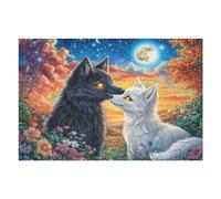 Black Wolf White Cat Moon Night 1000 Piece Jigsaw Puzzle for All Ages Birthday Party Activity Group Fun High Resolution Print Home Decor Entertainment 1000 PCS