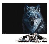 Black Wolf with Blue Eyes Puzzle 1000 Pieces Jigsaws Wooden Puzzles for Adults Family Entertainment Toys 1000pcs (75x50cm)