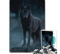 Black Wolf with Blue Eyes Vivid Jigsaw Puzzle for Adults, 500 PCS