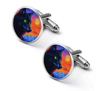 Black Wolf with Glowing Neon Eyes Men's Cufflinks Classic Alloy Cuff Link Fashion Shirt Accessories for Business Party Wedding 2.0cm