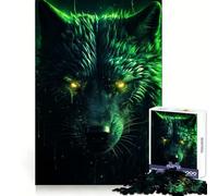 Black Wolf with Green Aura Jigsaw Puzzles 1000 Piece for Adults Thought Training Peaceful Escape Uniform Cut (50x75cm)