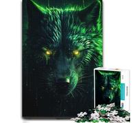 Black Wolf with Green Aura Vivid Jigsaw Puzzle for Adults, 300 PCS