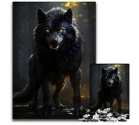 Black Wolf Yellow Eyes Jigsaw Puzzles for Adults 1000 Piece Wooden Jigsaw Puzzles for Teenagers Family Fun DIY Brain Teaser Game Gift 1000 PCS(75x50cm)