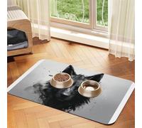 Black Wolf's Head Pet Feeding Mat-Waterproof & Non-Slip Dog and Cat Food Mat-No Stains Quick Dry Dog Water Dispenser Mat