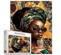 Black Woman 1000 Piece Jigsaw Puzzles for Adult Portraits of African American Girl Painting Jigsaw Puzzle Black Girl 1000 Pieces Puzzles Game Ethnic Headwrap Wall Decor AfrocentricDIY Craft Puzzle Art