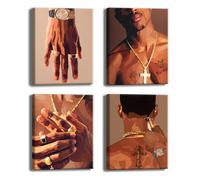 Black Woman and Man Trend Art, Fashion African American Wall Art Decor for Home Bedroom - Set of 4 (8"X10", Framed)