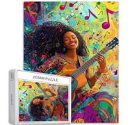 Black Woman Playing Guitar Puzzles 27×20 Inches South Africans 1000 Piece Jigsaw Puzzles for Adults Colorful DIY Handwork Puzzles for Home Decoration Gifts Family Puzzle Perfect for Game Nights