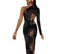 Black Woman Praying Women's Casual Dresses One Shoulder Split Maxi Dress Party Evening Gowns M