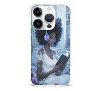 Black Woman Reading with Headphone Basic TPU Cell Phone Cases TPU Soft Cover Shockproof Slim Phone Case Compatible with iPhone 14/14 Plus/14 Pro/14 Pro Max