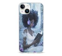 Black Woman Reading with Headphone Basic TPU Cell Phone Cases TPU Soft Cover Shockproof Slim Phone Case Compatible with iPhone 14/14 Plus/14 Pro/14 Pro Max