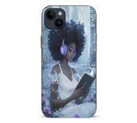 Black Woman Reading with Headphone Basic TPU Cell Phone Cases TPU Soft Cover Shockproof Slim Phone Case Compatible with iPhone 14/14 Plus/14 Pro/14 Pro Max