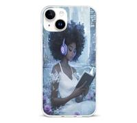 Black Woman Reading with Headphone Basic TPU Cell Phone Cases TPU Soft Cover Shockproof Slim Phone Case Compatible with iPhone 14/14 Plus/14 Pro/14 Pro Max