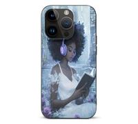 Black Woman Reading with Headphone Basic TPU Cell Phone Cases TPU Soft Cover Shockproof Slim Phone Case Compatible with iPhone 14/14 Plus/14 Pro/14 Pro Max