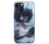 Black Woman Reading with Headphone Cell Phone Basic Cases TPU Soft Cover Shockproof Slim Phone Case Compatible with iPhone 13 Mini/13/13 Pro/13 Pro Max