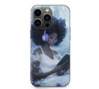 Black Woman Reading with Headphone Cell Phone Basic Cases TPU Soft Cover Shockproof Slim Phone Case Compatible with iPhone 13 Mini/13/13 Pro/13 Pro Max