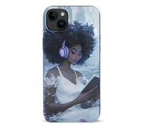 Black Woman Reading with Headphone Cell Phone Basic Cases TPU Soft Cover Shockproof Slim Phone Case Compatible with iPhone 15/15 Plus/15 Pro/15 Pro Max