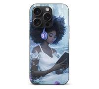 Black Woman Reading with Headphone Cell Phone Basic Cases TPU Soft Cover Shockproof Slim Phone Case Compatible with iPhone 15/15 Plus/15 Pro/15 Pro Max