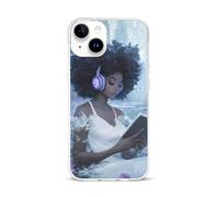 Black Woman Reading with Headphone Cell Phone Basic Cases TPU Soft Cover Shockproof Slim Phone Case Compatible with iPhone 15/15 Plus/15 Pro/15 Pro Max