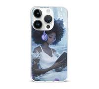 Black Woman Reading with Headphone Cell Phone Basic Cases TPU Soft Cover Shockproof Slim Phone Case Compatible with iPhone 15/15 Plus/15 Pro/15 Pro Max