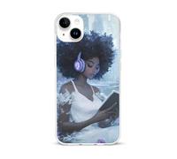 Black Woman Reading with Headphone Cell Phone Basic Cases TPU Soft Cover Shockproof Slim Phone Case Compatible with iPhone 15/15 Plus/15 Pro/15 Pro Max