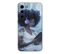 Black Woman Reading with Headphone Cell Phone Basic Cases TPU Soft Cover Shockproof Slim Phone Case Compatible with Galaxy S23/S23 Plus/S23 Ultra