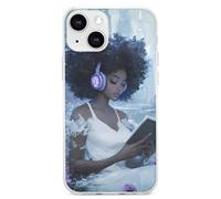 Black Woman Reading with Headphone Cell Phone Basic Cases TPU Soft Cover Shockproof Slim Phone Case Compatible with iPhone 13 Mini/13/13 Pro/13 Pro Max