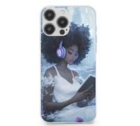 Black Woman Reading with Headphone Cell Phone Basic Cases TPU Soft Cover Shockproof Slim Phone Case Compatible with iPhone 13 Mini/13/13 Pro/13 Pro Max