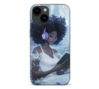 Black Woman Reading with Headphone Cell Phone Basic Cases TPU Soft Cover Shockproof Slim Phone Case Compatible with iPhone 15/15 Plus/15 Pro/15 Pro Max