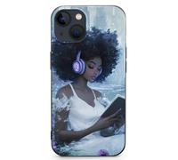 Black Woman Reading with Headphone Cell Phone Basic Cases TPU Soft Cover Shockproof Slim Phone Case Compatible with iPhone 13 Mini/13/13 Pro/13 Pro Max