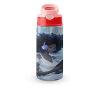 Black Woman Reading with Headphone Cute Water Bottle with Straw Lid Stainless Steel Drink Tumbler Insulated Flip Top Cups 350ml