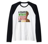 Black Woman Speaking Listen Learn History Men Women Raglan Baseball Tee