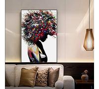 Black Woman Wall Art African American Canvas Art Poster, Fashion Black Skin Girl Colorful Head Wall Prints, Modern African Girl Graffiti Pictures for Bedroom Living Room Wall Decor Unframed