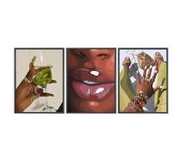 Black Woman Wall Art Set of 3 Black Girl Wall Art Decor Black Woman Portrait Artwork African American Black Women Canvas Wall Art Abstract African Women Pictures for LivingRoom Bedroom 12"x16"Unframed