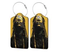 Black Woman with Gold Surreal Luggage Tag for Suitcase 2 Pack Leather Luggage Tag with Privacy Flap Name Id Label and Metal Loop for Women Men Travel