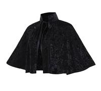 Black Women Cape, Gothic Lolita Medieval Shawl Cloak with Tie Strap, Halloween Soft Short Medieval Cowl for Pagan Cosplay