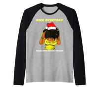 Black Women Christmas Nice Everyday Naughty Every Night Fun Raglan Baseball Tee