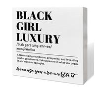 Black Women Girl Art Desk Decor, African American Decor for Home Office Black Queen Living Room Bedroom Afro Women Decoration, Inspirational Black Women Gifts, Black Girl Luxury, Wooden Box Sign