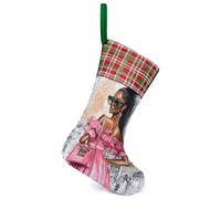 Black Women In Paris E-iffel Tower Personalized Christmas Stockings Hanging Sequin Xmas Stocking for Tree Holiday Party Decor