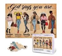 Black Women Puzzles 1000 Pieces African American Jigsaw Puzzles for Adults Black Queen God Says You are Wooden Puzzle for Family Game Motivational Toy Educational