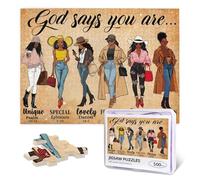 Black Women Puzzles 500 Pieces African American Jigsaw Puzzles for Adults Black Queen God Says You are Wooden Puzzle for Family Game Motivational Toy Educational