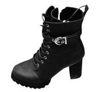 Black Women Relaxed Chic Buckle Decor High Heel Thick Sole Large Measurements Autumn Winter Season Cozy Block Heel Short Boots for Outdoor Pursuits