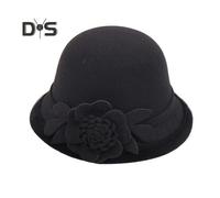 (black) Women Retro Beanie 3D Flower Decor Dome Contrast Color Short Brim Cold Weather Thermal Hat Dating Shopping Party Headwear