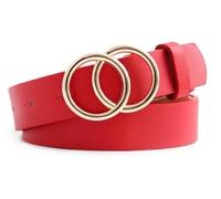 Black Women’s Belt with a Double-Ring Gold Buckle and Durable Faux Leather Design,Offering an Adjustable Comfortable Fit for Dresses Jeans and High-Waist Outfits with a Chic Modern Touch (Scarlet)