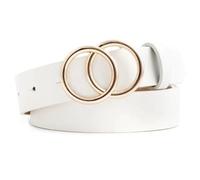 Black Women’s Belt with a Double-Ring Gold Buckle and Durable Faux Leather Design,Offering an Adjustable Comfortable Fit for Dresses Jeans and High-Waist Outfits with a Chic Modern Touch (White)