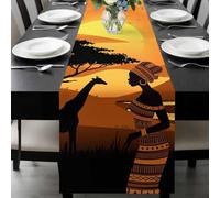 Black Women Table Runner 13x48 Inches Long Africa Nation Giraffe Cotton Linen Table Runner Burlap Style for Dinner Table Party Decor Tabletop Decorations