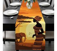 Black Women Table Runner 13x70 Inches Long Africa Nation Elephant Giraffe Cotton Linen Table Runner Burlap Style for Dinner Table Party Decor Tabletop Decorations