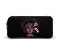 Black Women US Flag Melanin Afro 4th of July African American Pencil Case Large Capacity Pen Pouch Bag Stationery Organizer Makeup Bag