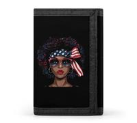 Black Women US Flag Melanin Afro 4th of July African American Trifold Wallet Portable Slim Purse Wallet Card Holder with Zip for Men Women
